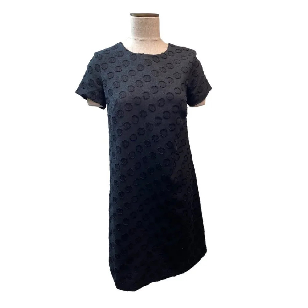 Ann Taylor Solid Black Polka Dot Short Sleeve Dress - Picture 1 of 3